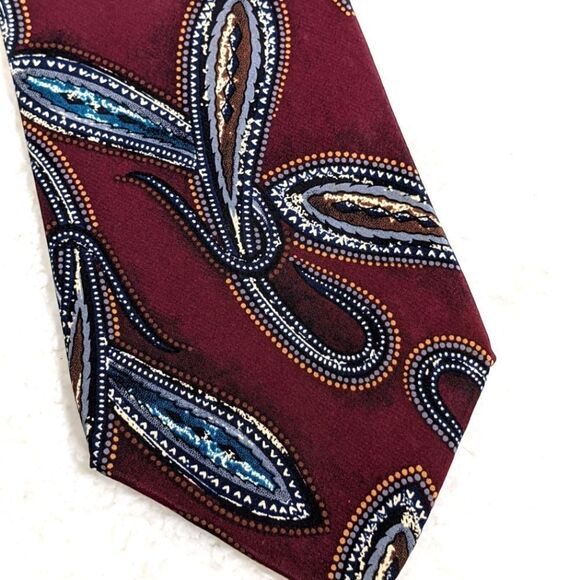 Men's Vintage 100% Italian Silk Tie - Burgandy Paisley Motif - Picture 8 of 11